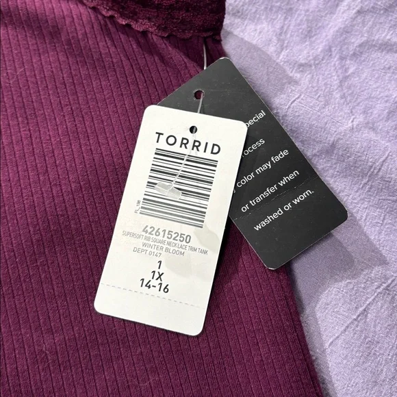 Torrid size 1 rib super soft cami with lace details NWT in purple - Picture 4 of 7